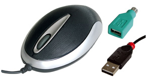 Optische Maus, Schwarz & Silber, USB & PS/2