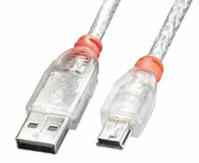 USB 2.0 Kabel Typ A/Mini-B, transparent, 1m