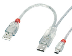 USB 2.0 Dual Power Y-Kabel, Typ 2 x A / Mini-B, 1m