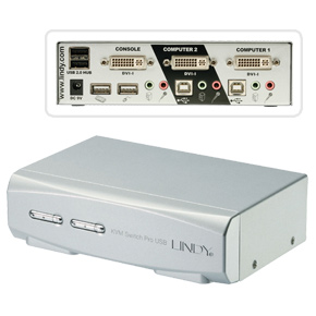 KVM Switch PRO USB 2.0 Audio DVI 2 Port - mit Anschlusskabeln, f