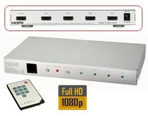 HDMI 1.3b Switch Remote 4:1 vollelektronisch - Mit Fernbedienung