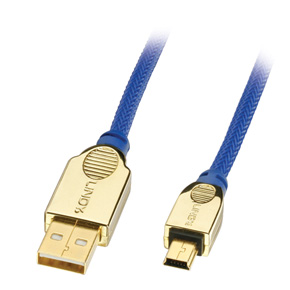 USB 2.0 Kabel Typ A/Mini-B, Premium Gold, 0,5m