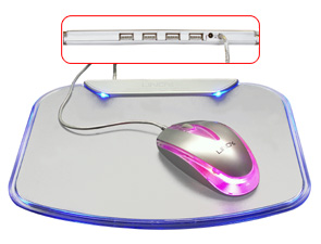 LED-beleuchtetes Mousepad, silber, mit USB 2.0 High Speed Hub