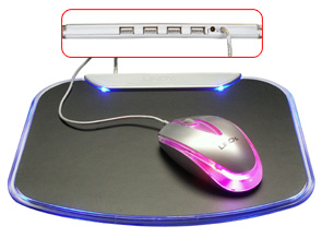 LED-beleuchtetes Mousepad, schwarz, mit USB 2.0 High Speed Hub