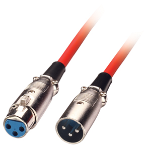XLR-Kabel, rot, Stecker - Kupplung, 3m